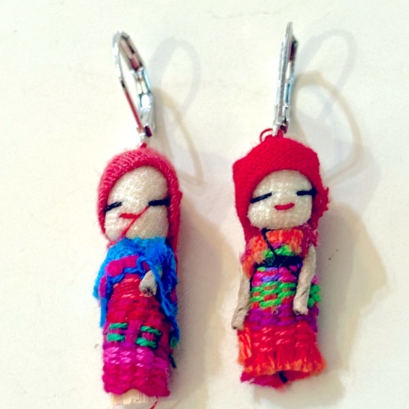 Jewelry - HAND CRAFTED Colorful Doll Earrings from South America,  New, 1” length